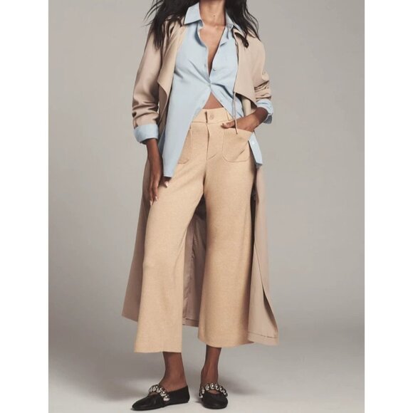The Colette Sweater Knit Crop Wide-Leg Pants by Maeve Light Beige L - Picture 3 of 4